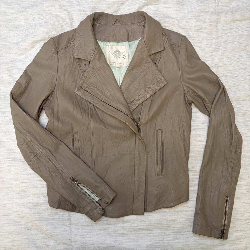 Burning Torch Tan Leather Moto Jacket size L